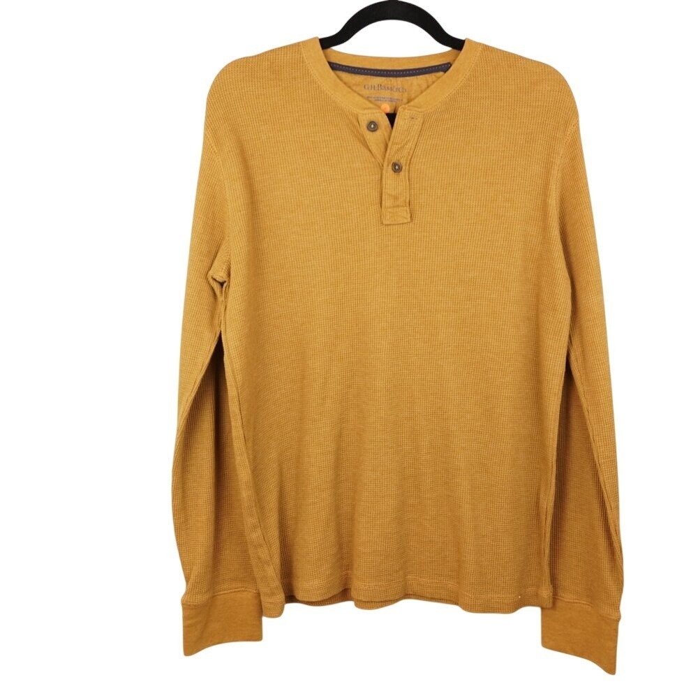 GH Bass Mustard 1/4 Button Up Thermal Shirt Men's Size Medium